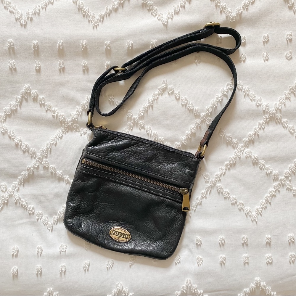 Fossil Black leather Crossbody Purse